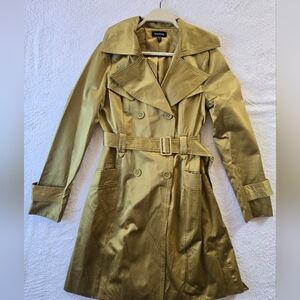 RARE Vintage Y2K bebe Olive Green-Gold Metallic Statement Trench Coat Sz S